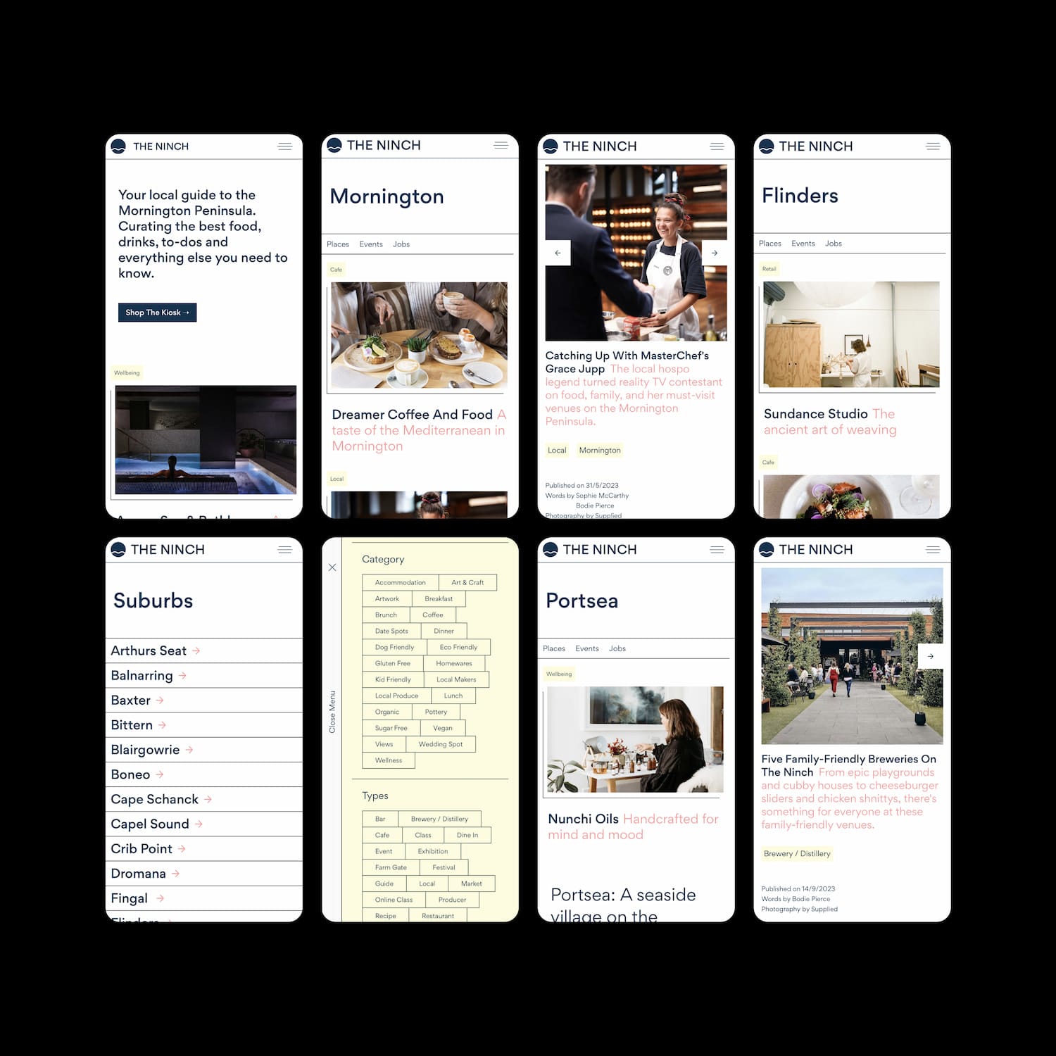 Branding Design for The Ninch Mobile Website, Eight Screens