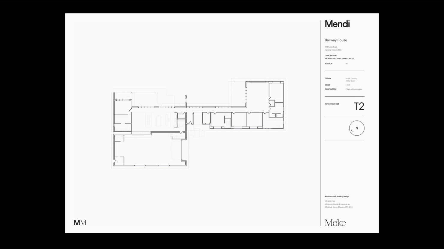 Branding Design for Mendi Moke, an architectural floor plan with the brand title block
