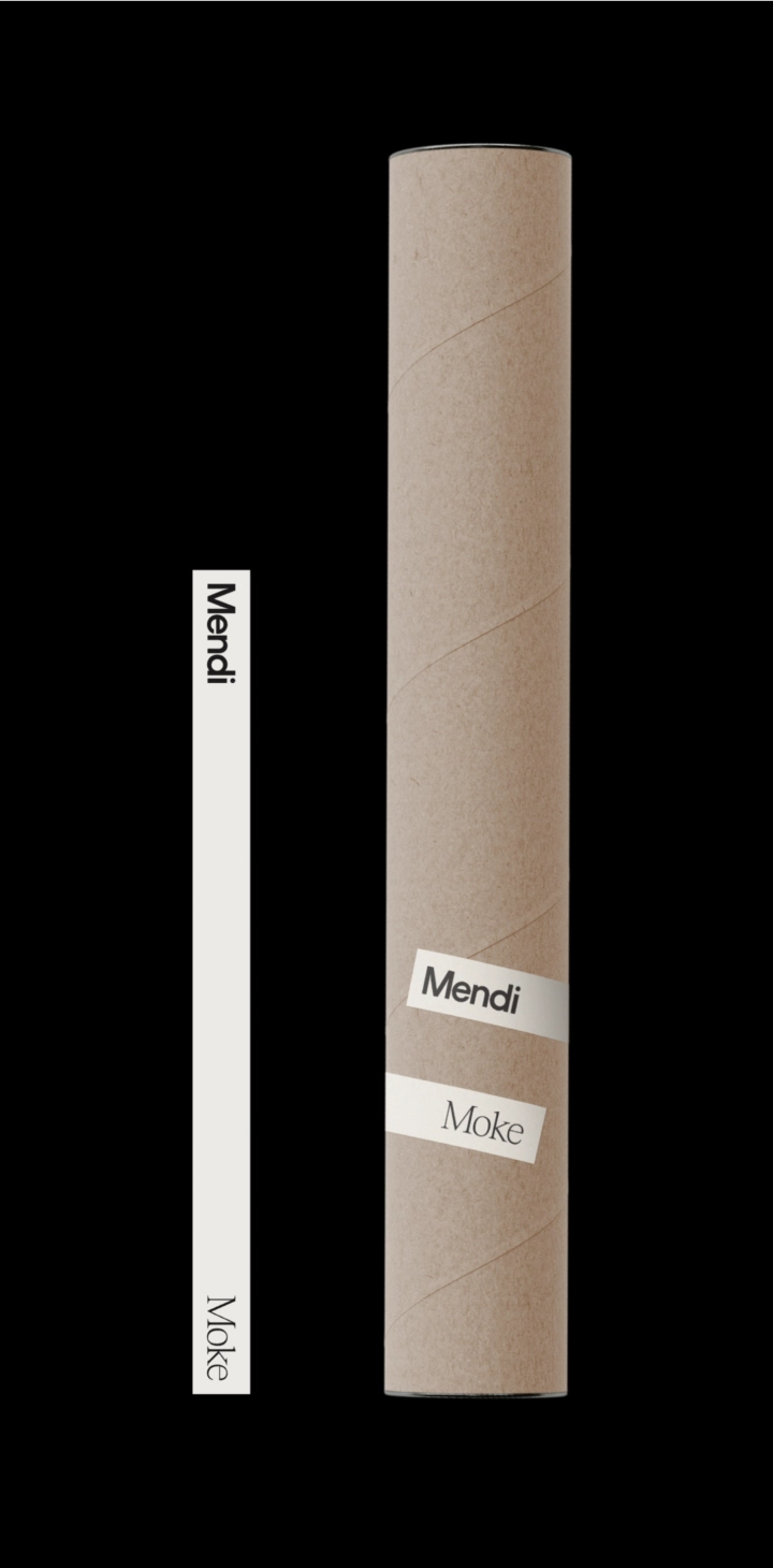 Branding Design for Mendi Moke, a poster tube and a stickered roll