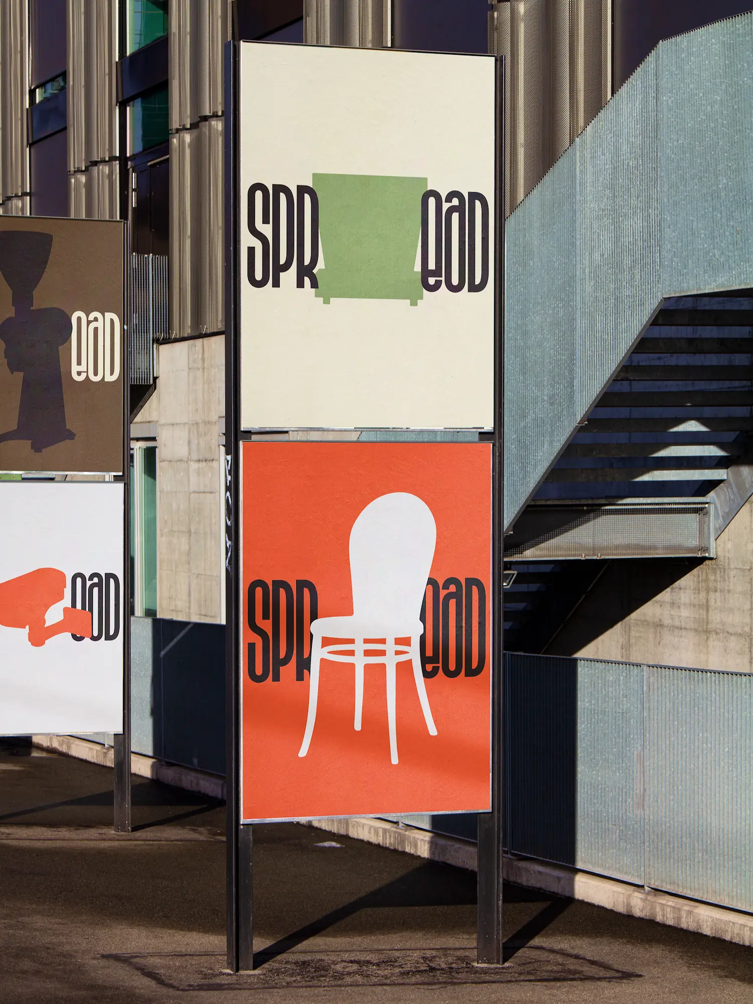 Poster Design for Spread Asset Finance on outdoor poster stands, with sofa and chair silhouettes