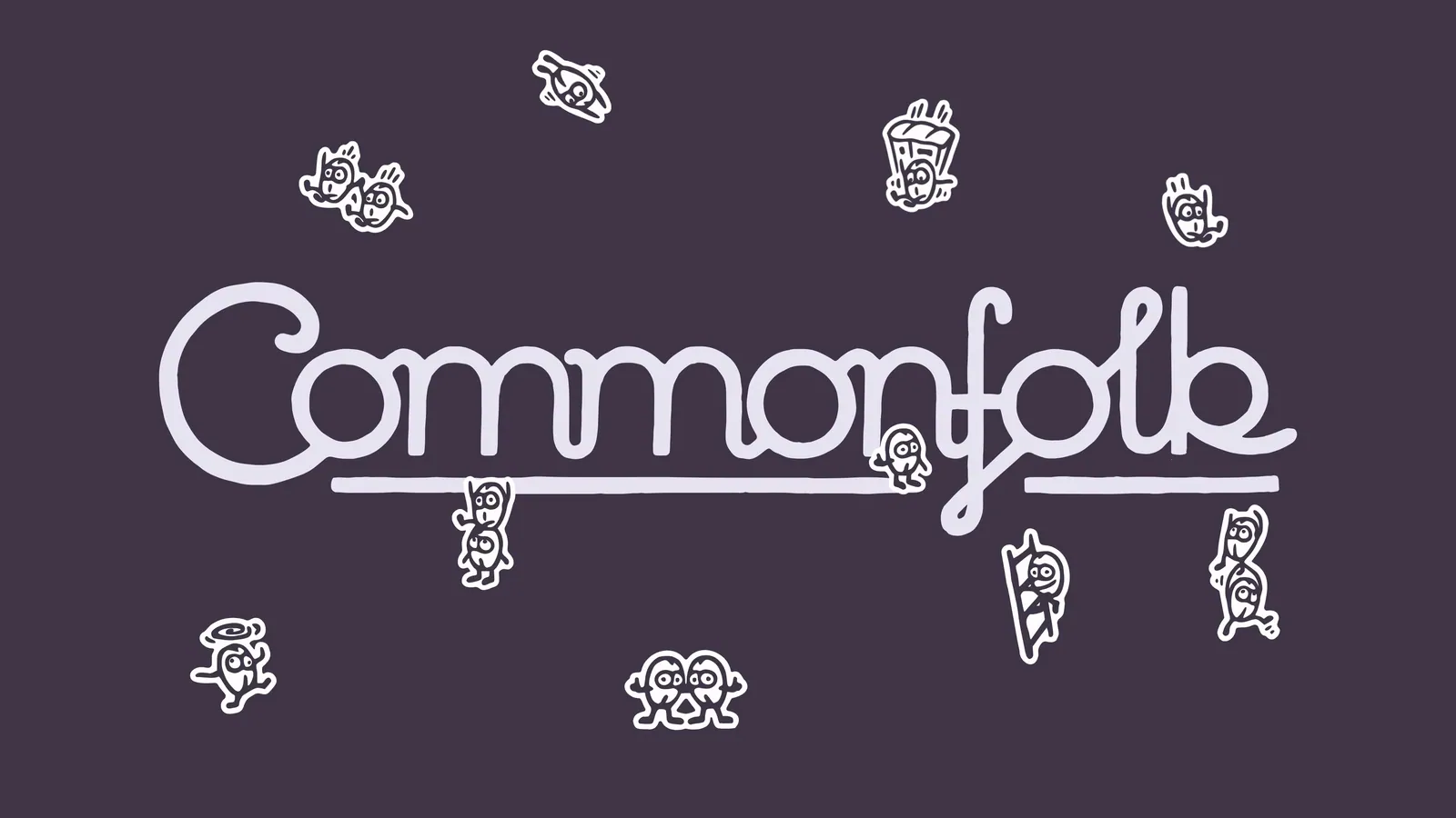 Commonfolk script wordmark surrounded by hand-drawn coffee bean characters