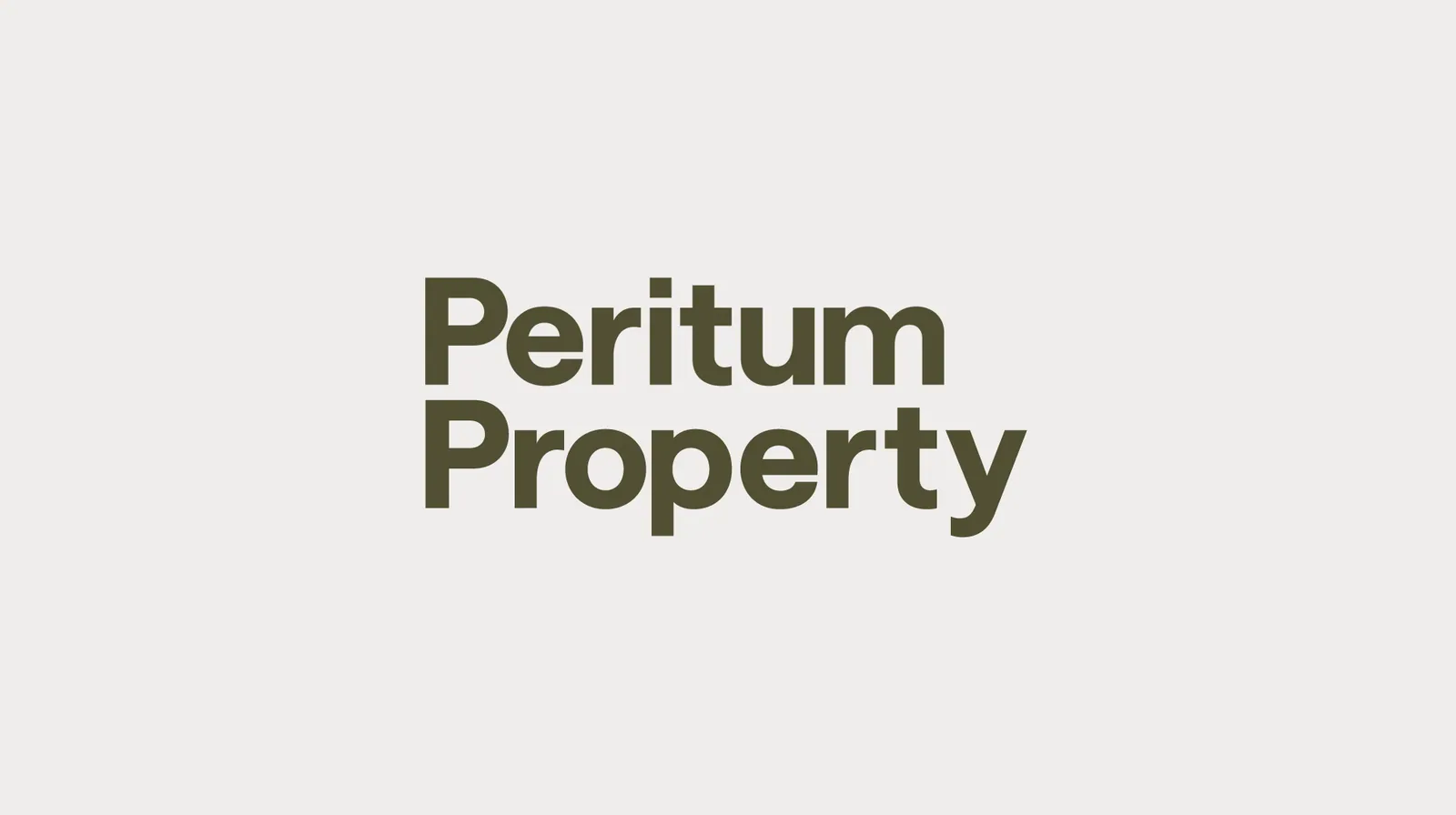 Peritum Property wordmark in olive, animating between stacked and one-line layouts
