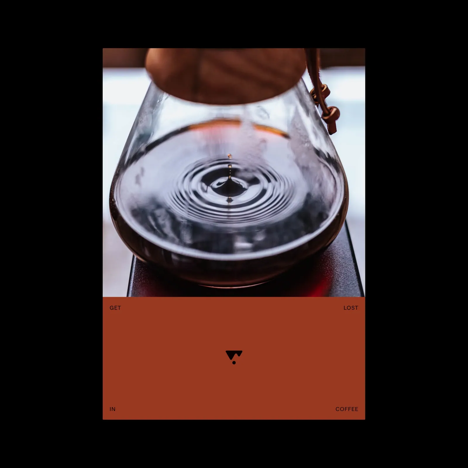 Poster Design for Bermuda Coffee Studio, pour-over coffee photos and the logo on rust red