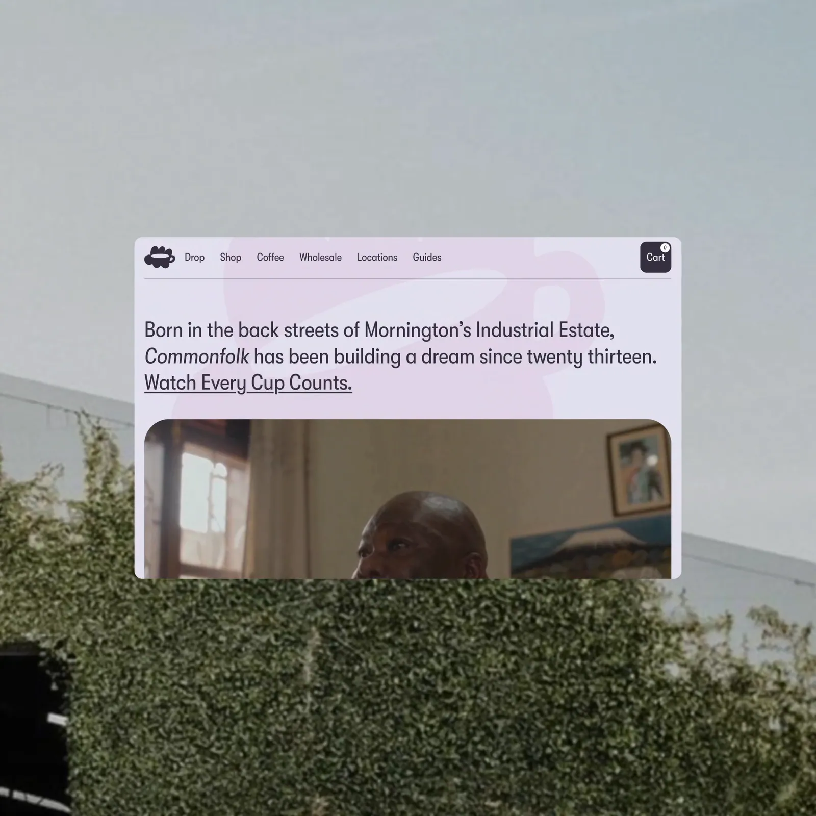 Website Design for Commonfolk, scrolling through the home, coffee and story pages