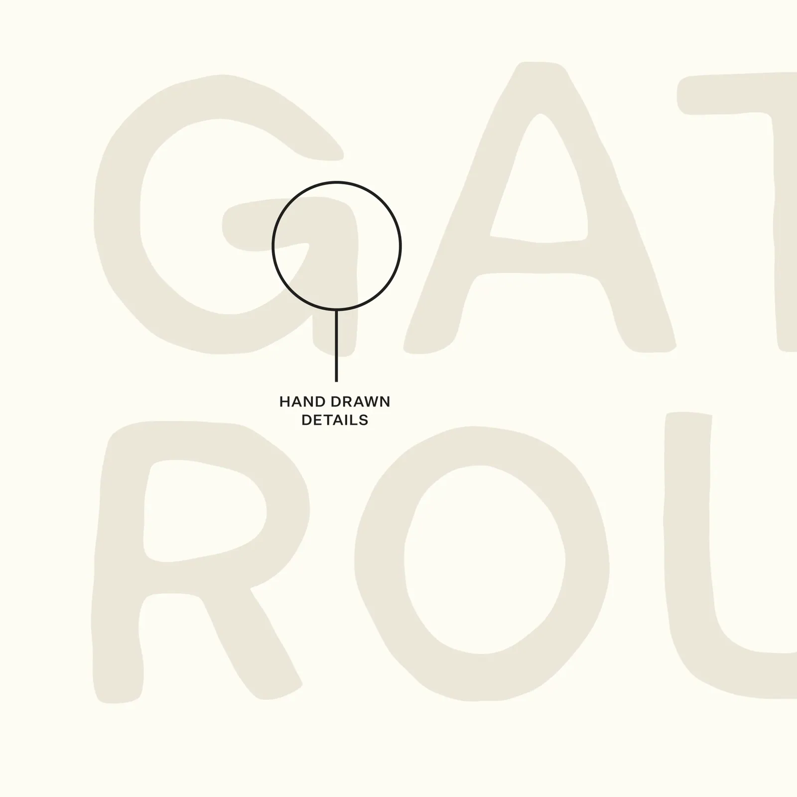 Branding Design for Gather Round type detail, hand-drawn letterforms