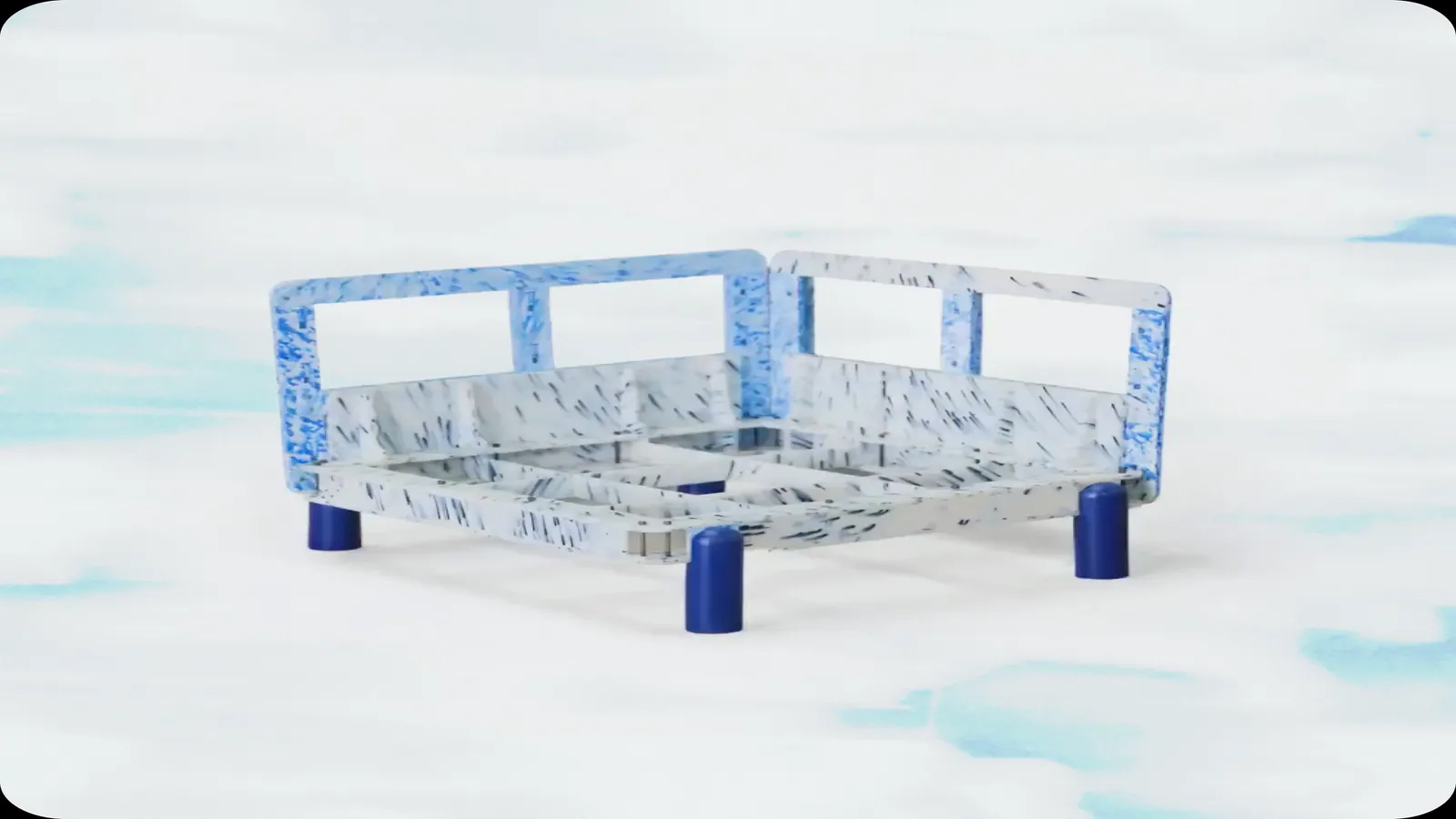 Construction Animation for Once Again, a sofa frame building into a finished cobalt sofa