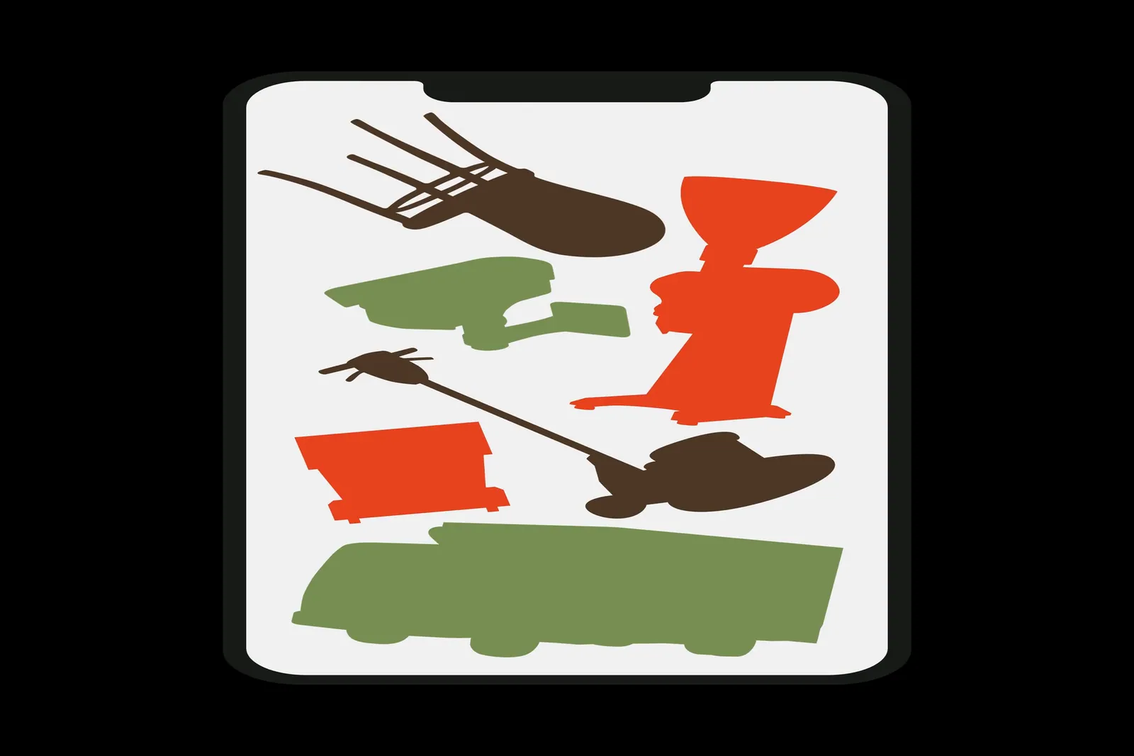 Illustration Graphics for Spread Asset Finance, furniture and equipment falling on a phone screen